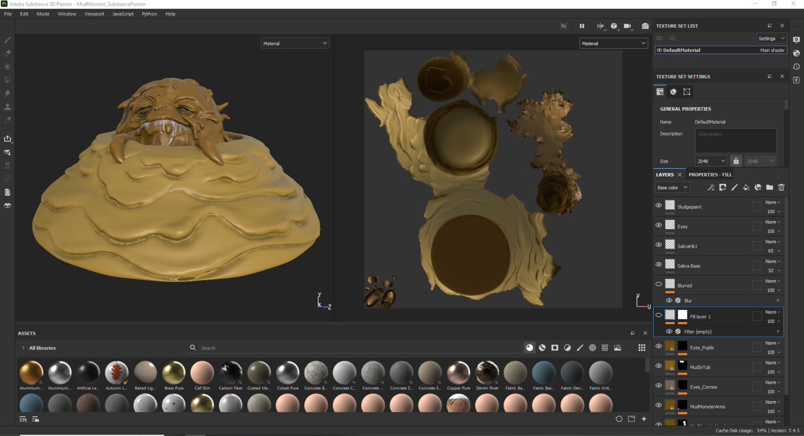 View of MudMonster in Substance Painter with lit materials.
