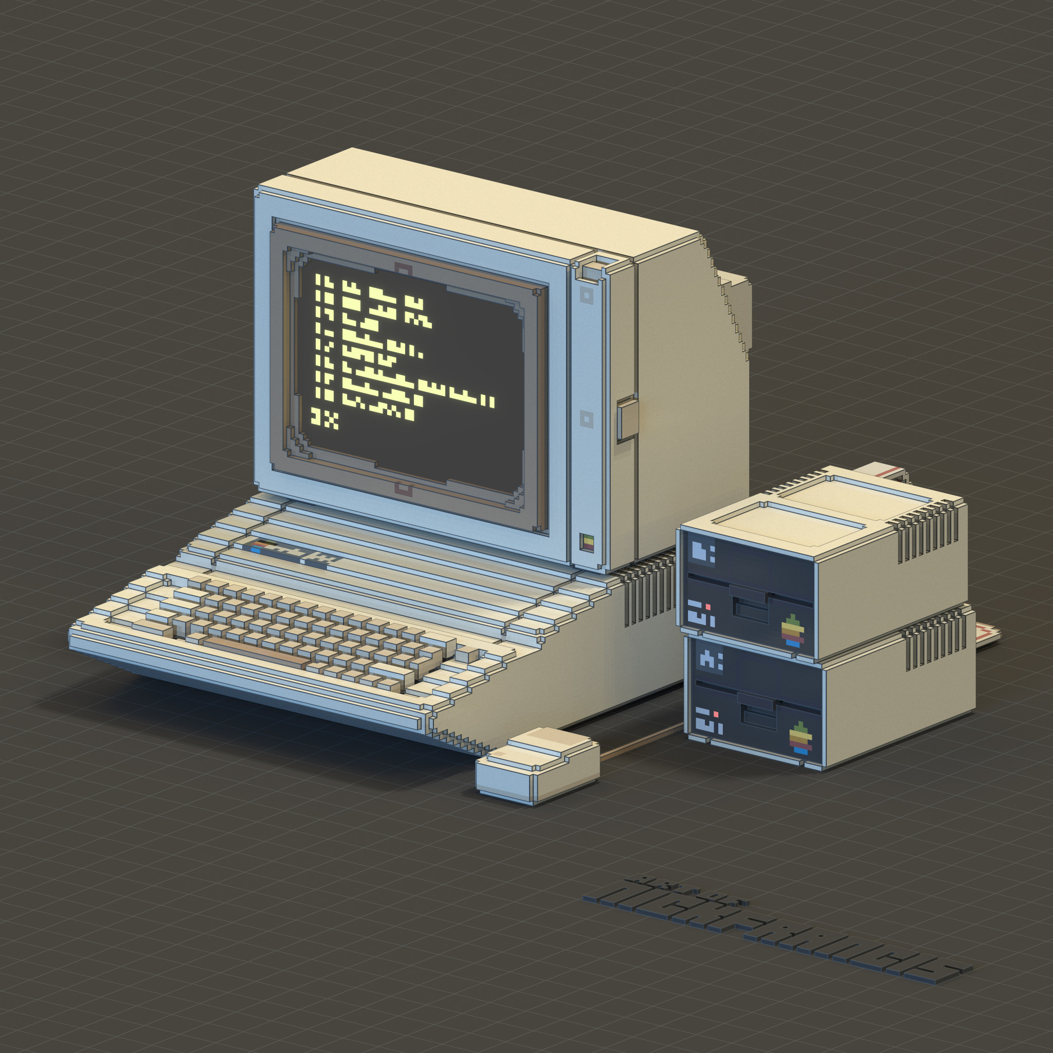 Voxel rendering of a Apple IIe workstation.