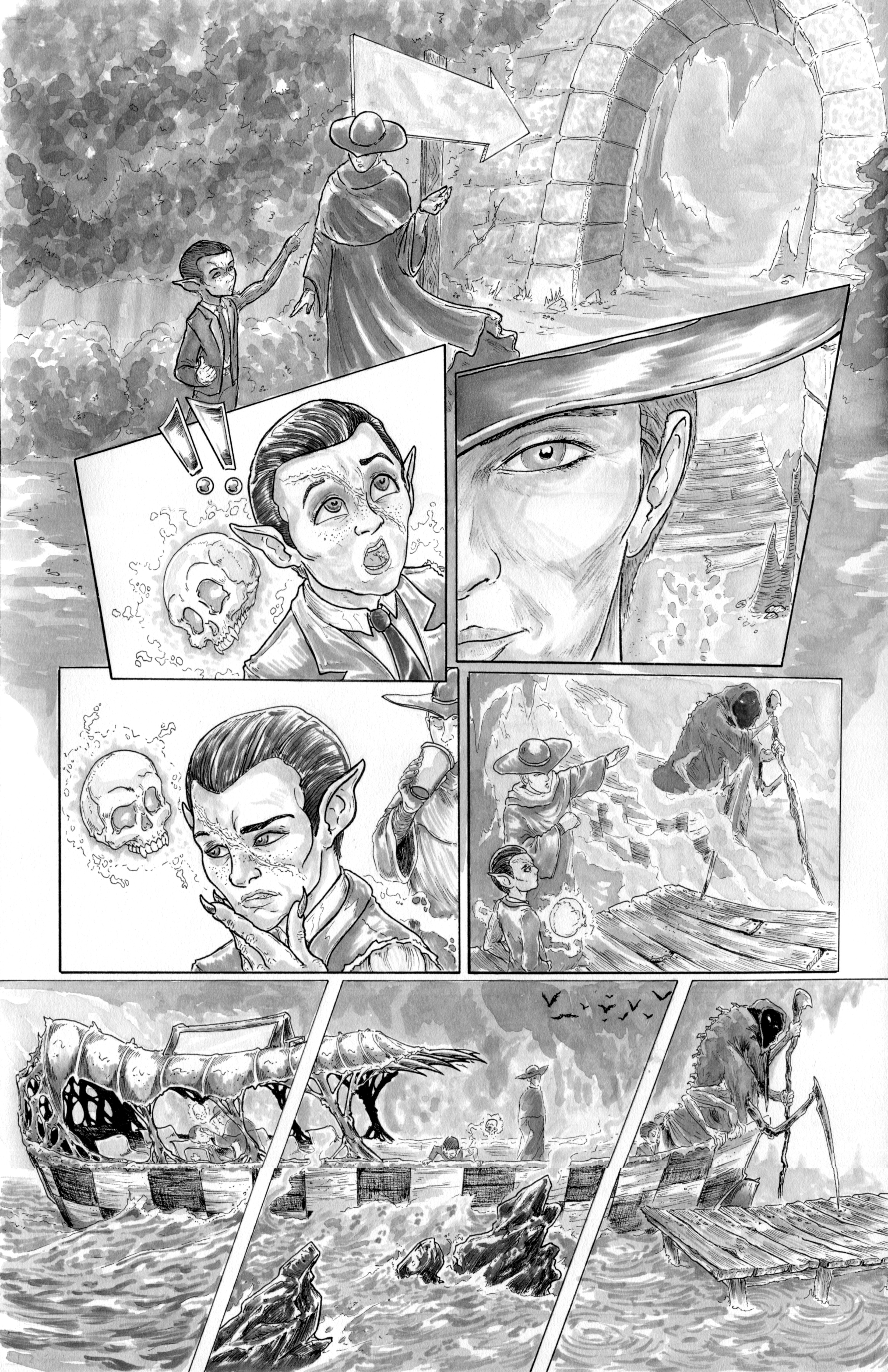Oneshi Press 'Mr Guy' Arc 5, page 1. Inks (traditional). 2022
