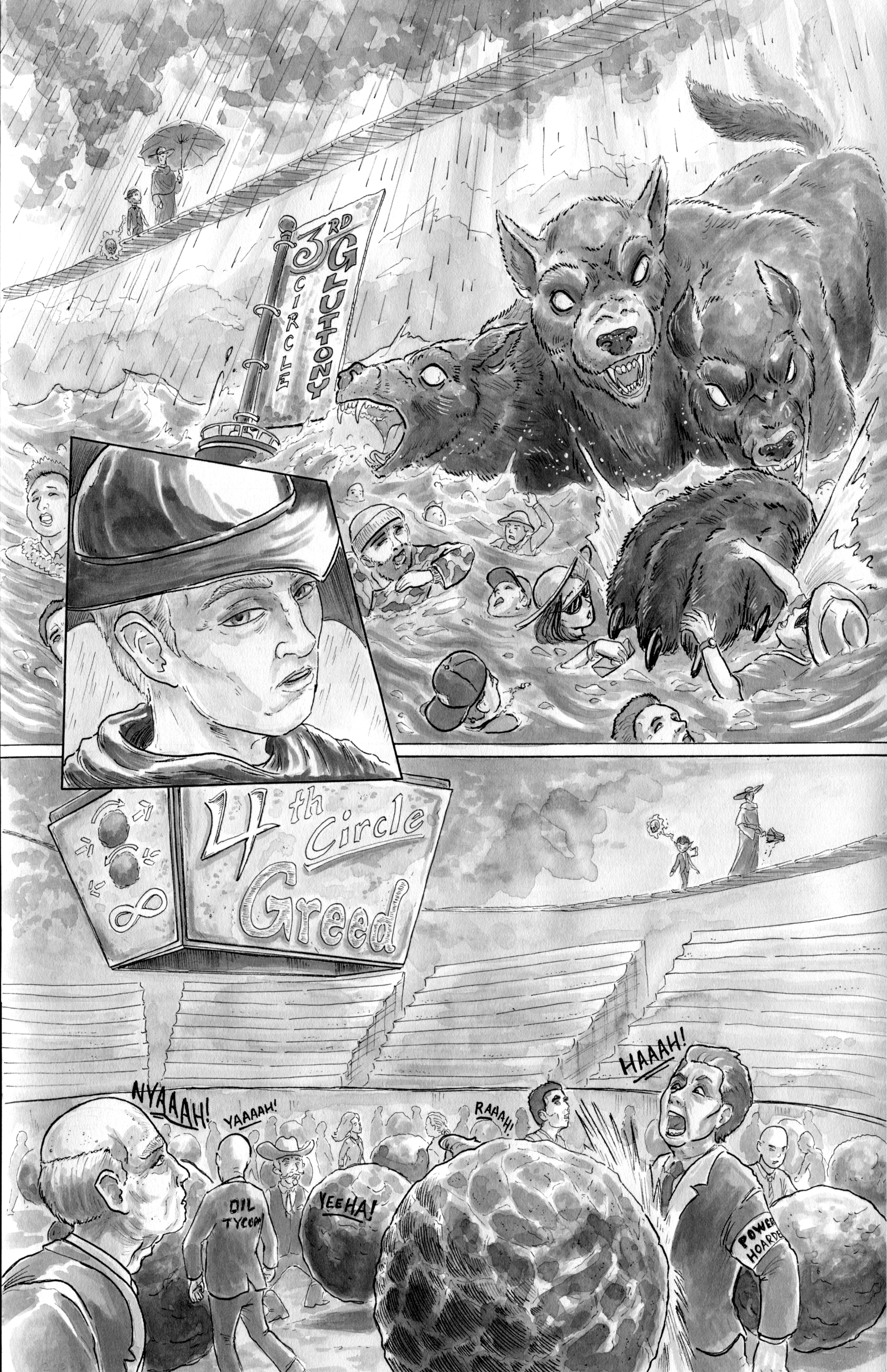 Oneshi Press 'Mr Guy' Arc 5, page 3. Inks (traditional). 2022