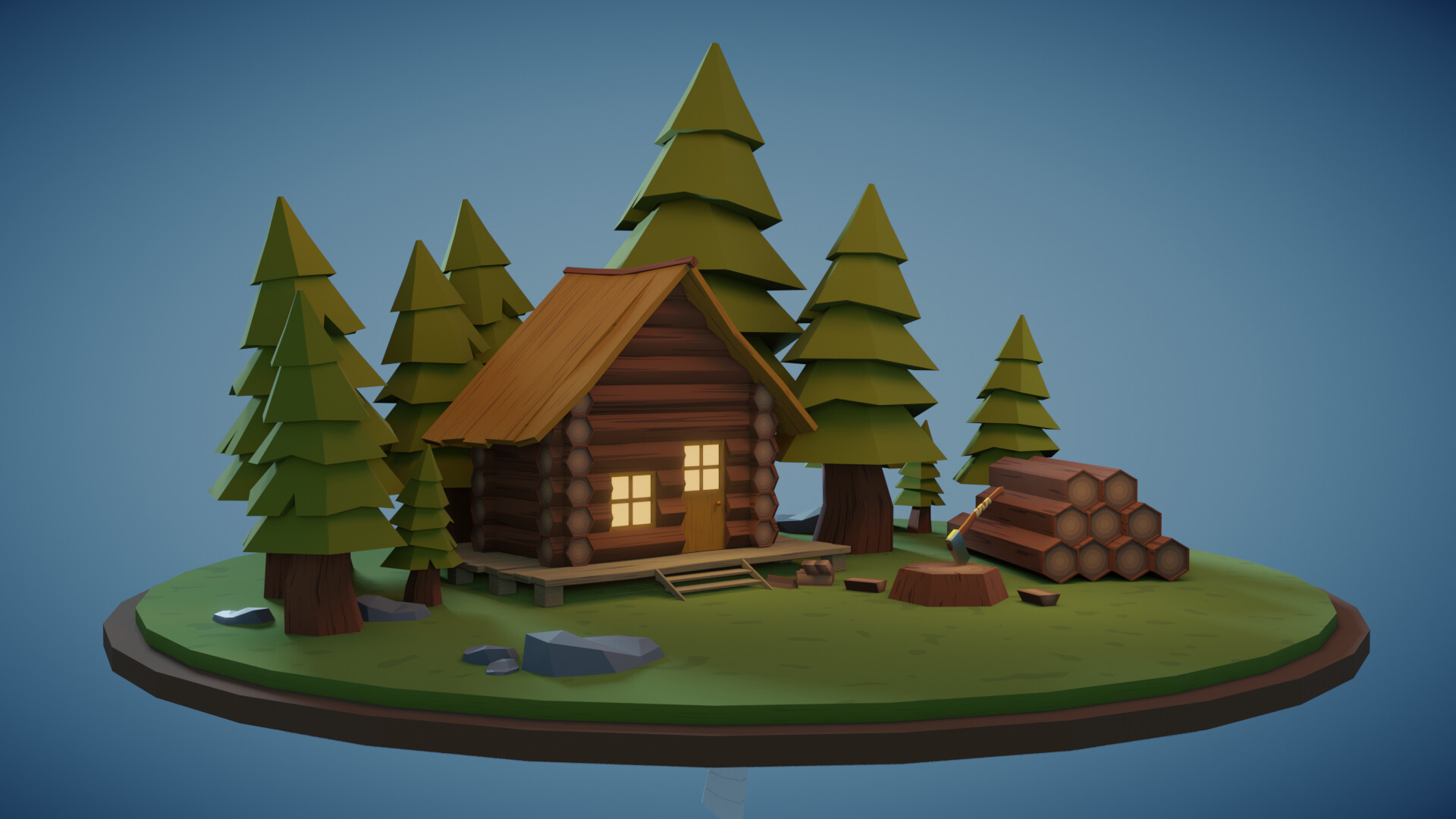 Artstation low poly log cabin