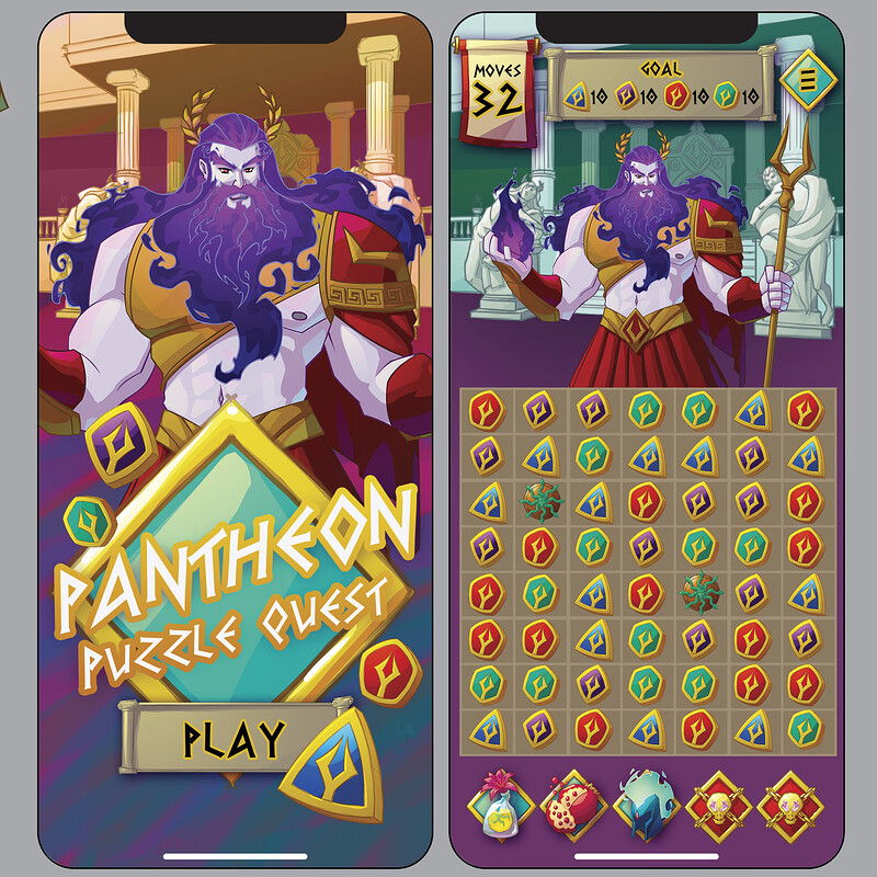 Pantheon Puzzle Quest Mobile Game Assets