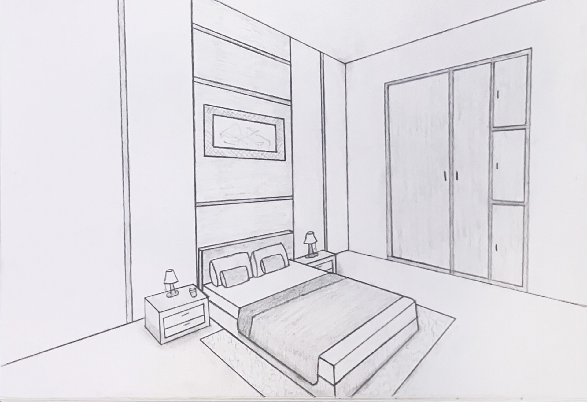 Sketch Interior Perspective Bedroom, Black and White Interior Design. Stock  Illustration - Illustration of space, pencil: 77111347