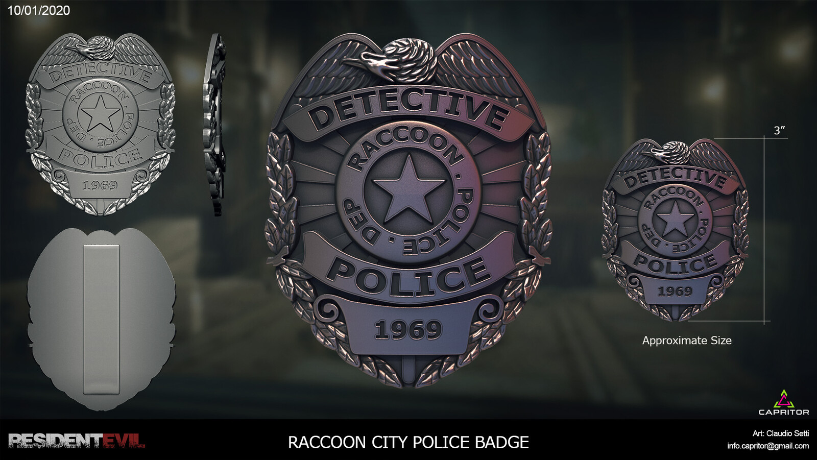 Resident Evil RPD Detective Badge 3D Model And Render
