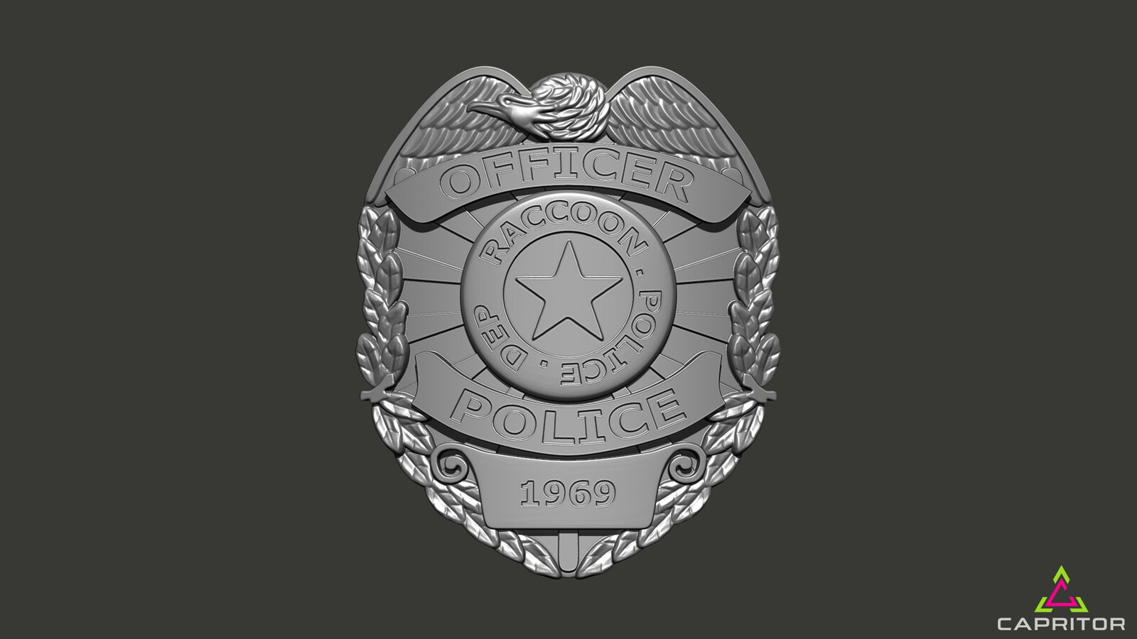Resident Evil Raccoon City Police Badge Grey Render