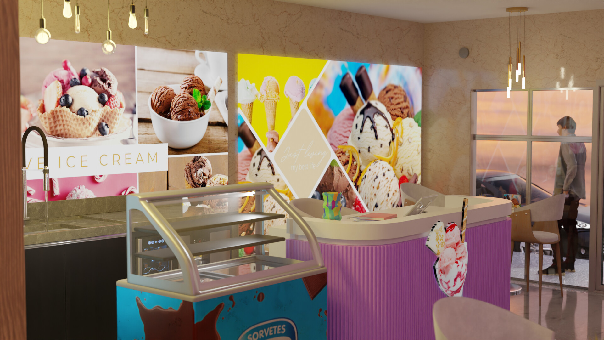 ArtStation interior design ice cream shop