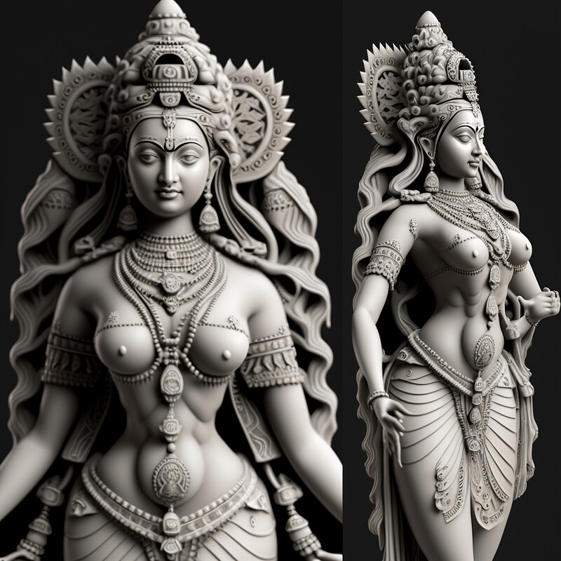 Scraped fully body reference models, based on the hindu goddesses 