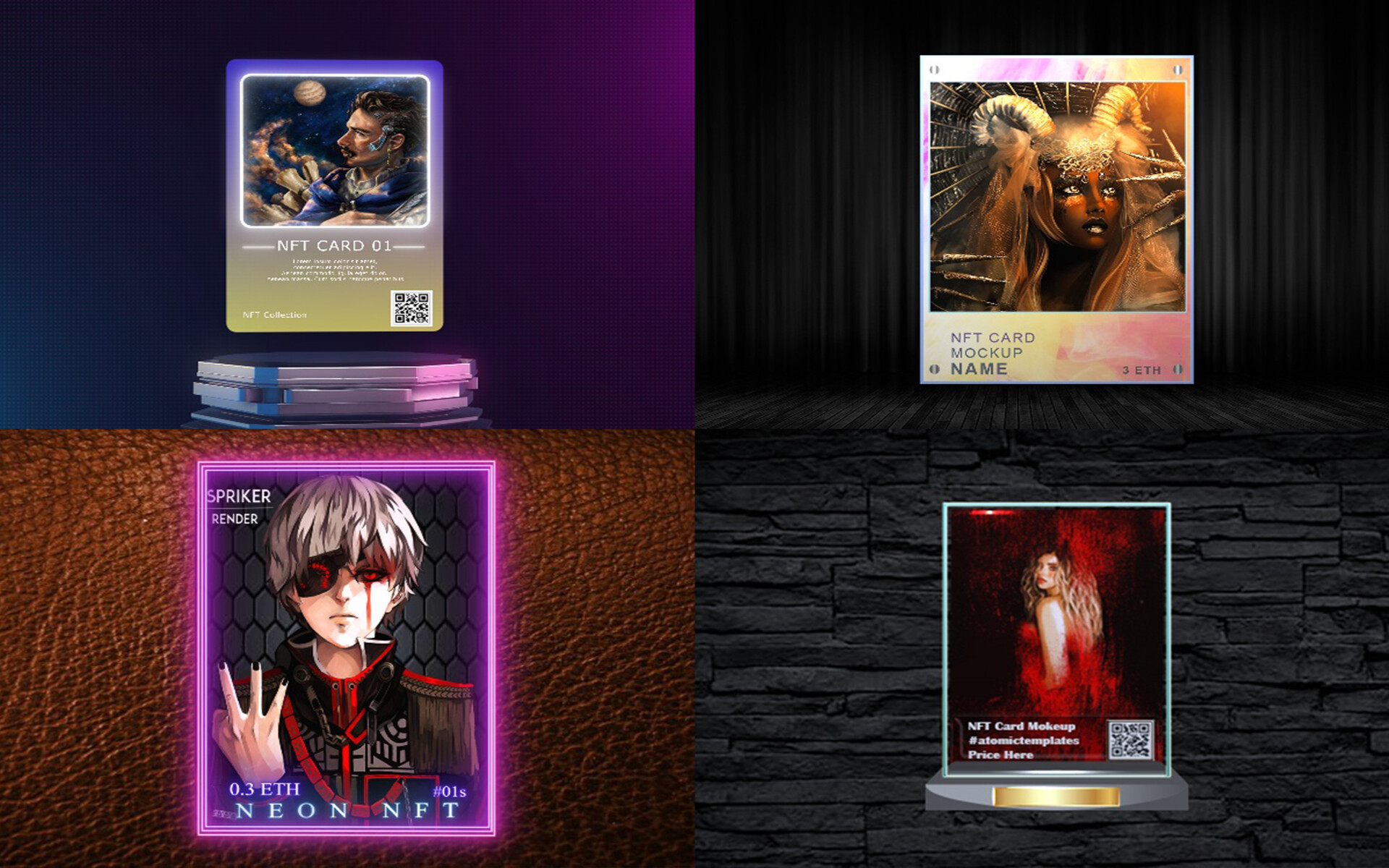 Atomic templates 4 in 1 Unique NFT trading Cards Template