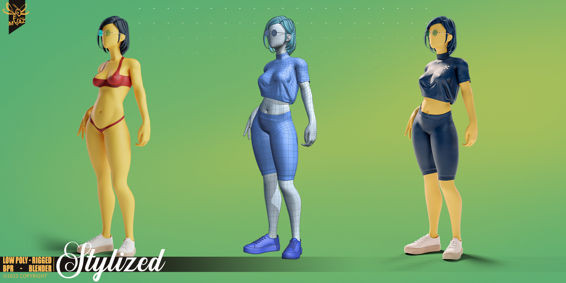 Maaz studio stylized motion design female character low poly 3d model