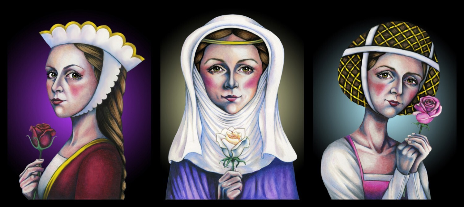 Rose Ladies (triptych), 2013, colored pencil and digital.