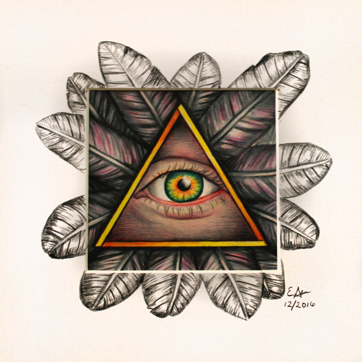 Eye of Providence, 2016, colored pencil.
