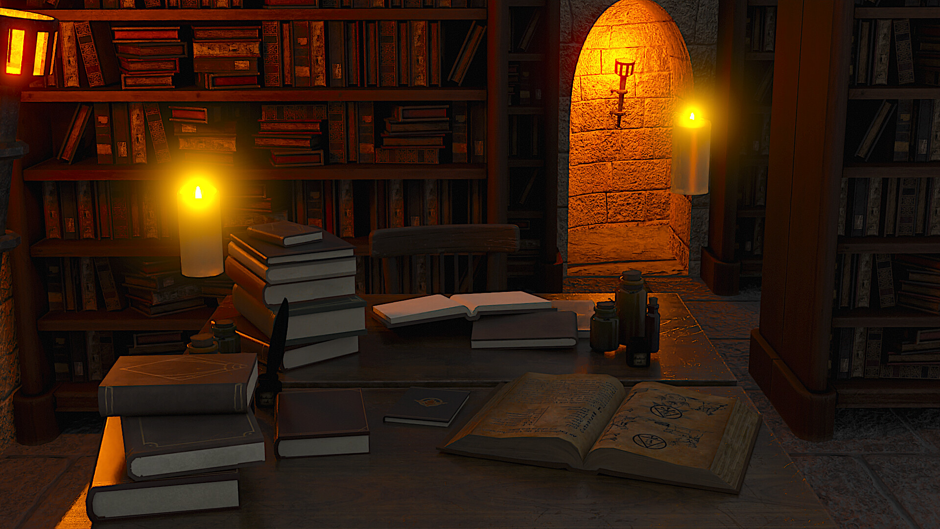 ArtStation Hogwarts Library Study Session POV Render and Animation