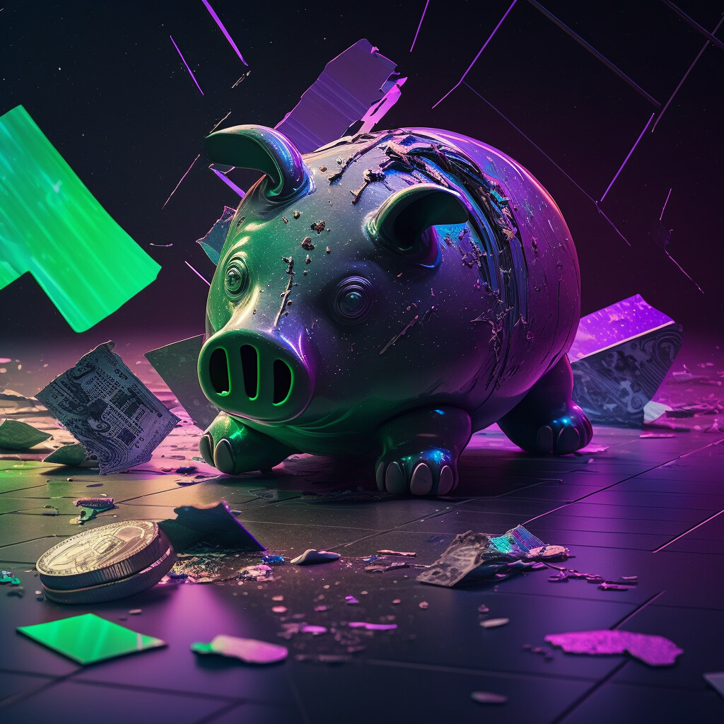 ArtStation piggy bank on the floor looking at a price
