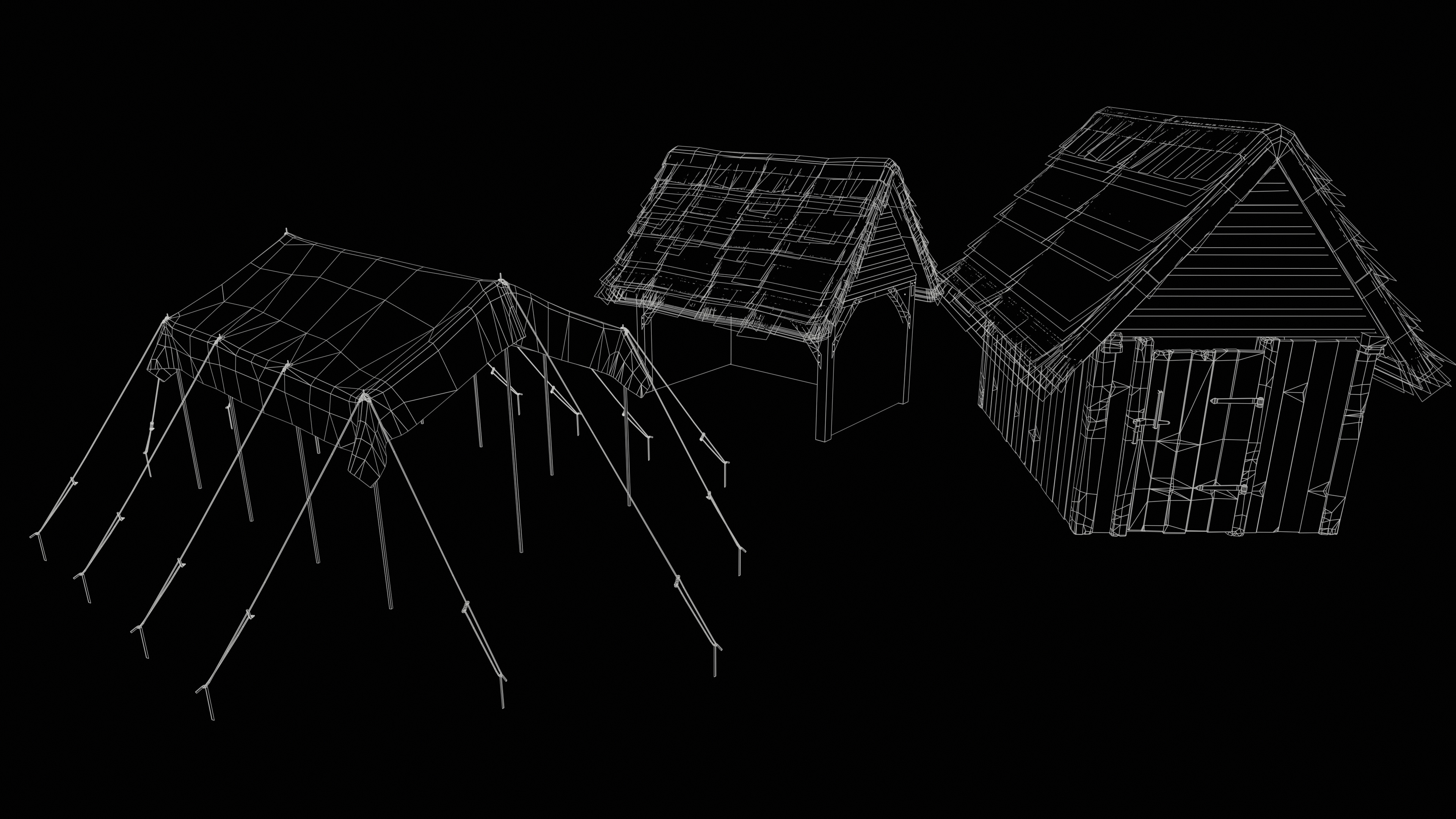 Fly-tent and outhouses - Wireframe