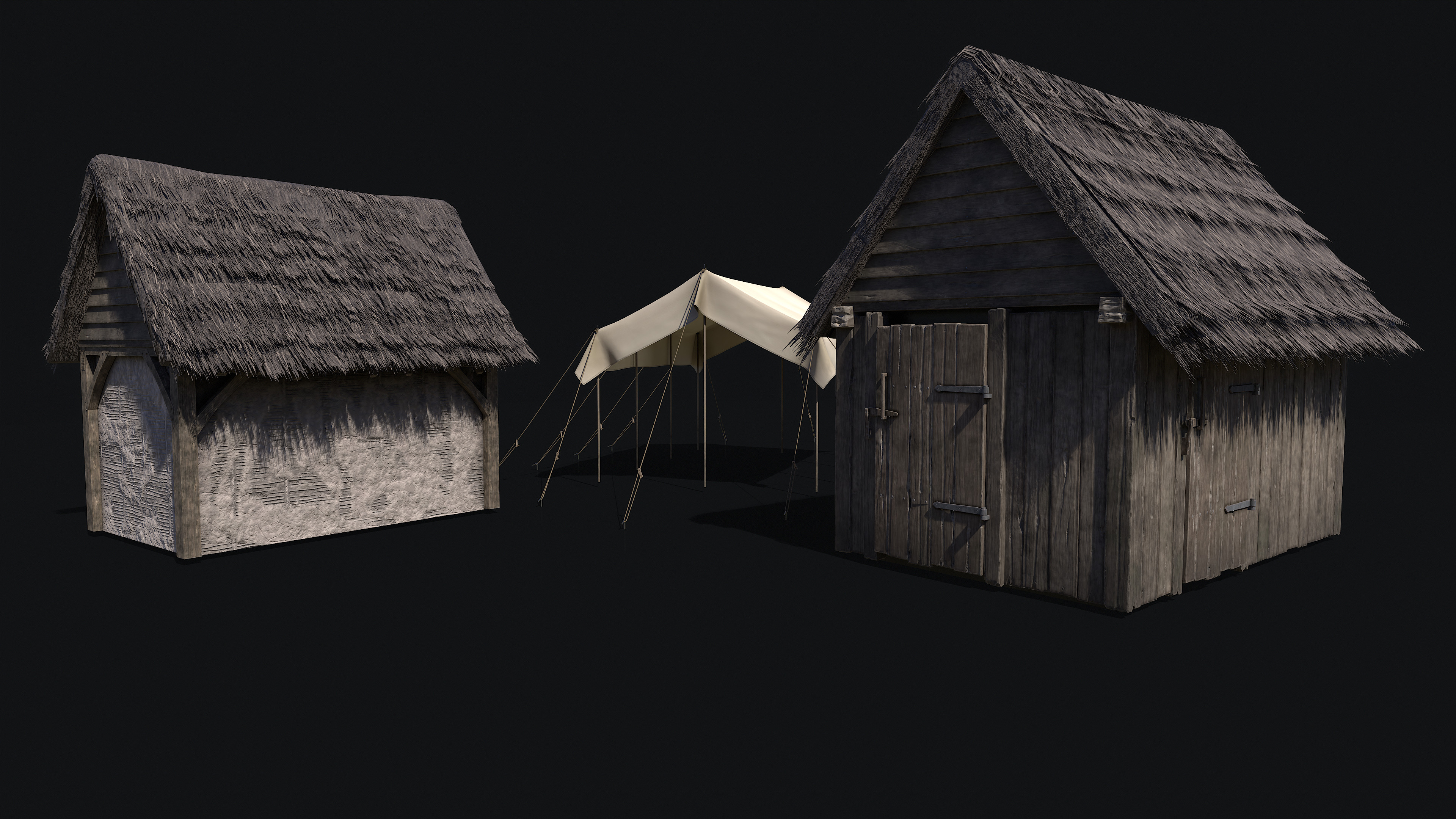 Outhouse var 1 + 2 (With Daub + wattle walls), Fly Tent