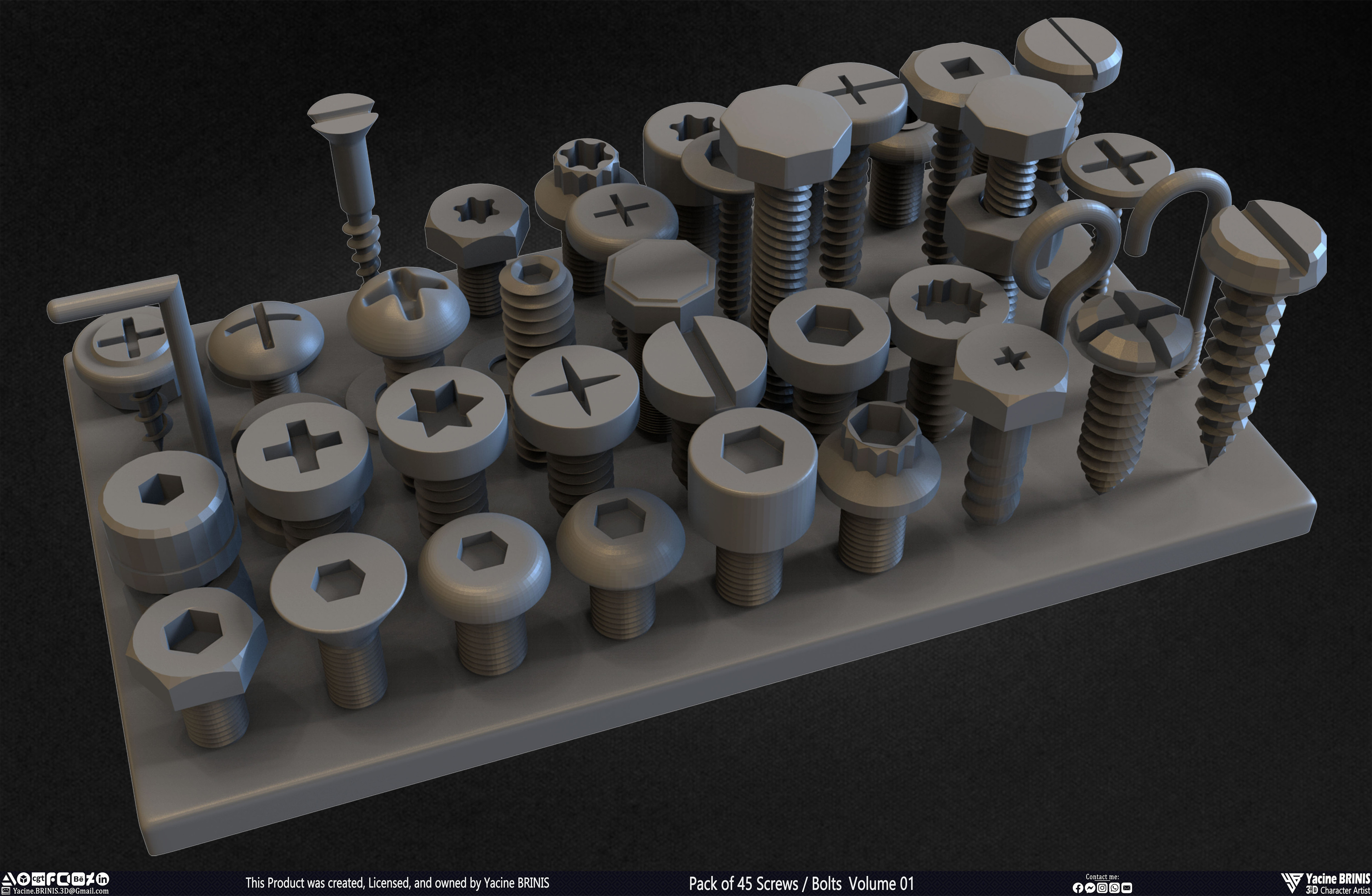 Pack of 45 Screws-Bolts Volume 01 Sculpted By Yacine BRINIS Set 015