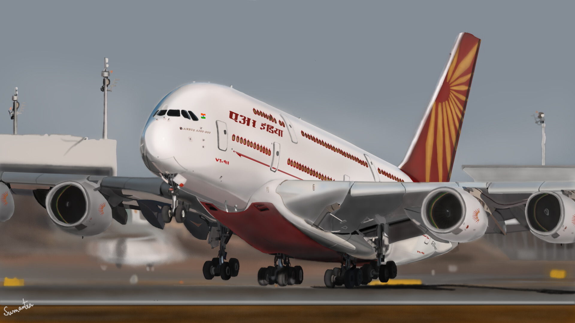 Artstation digital painting fully hand drawn massive airbus a380