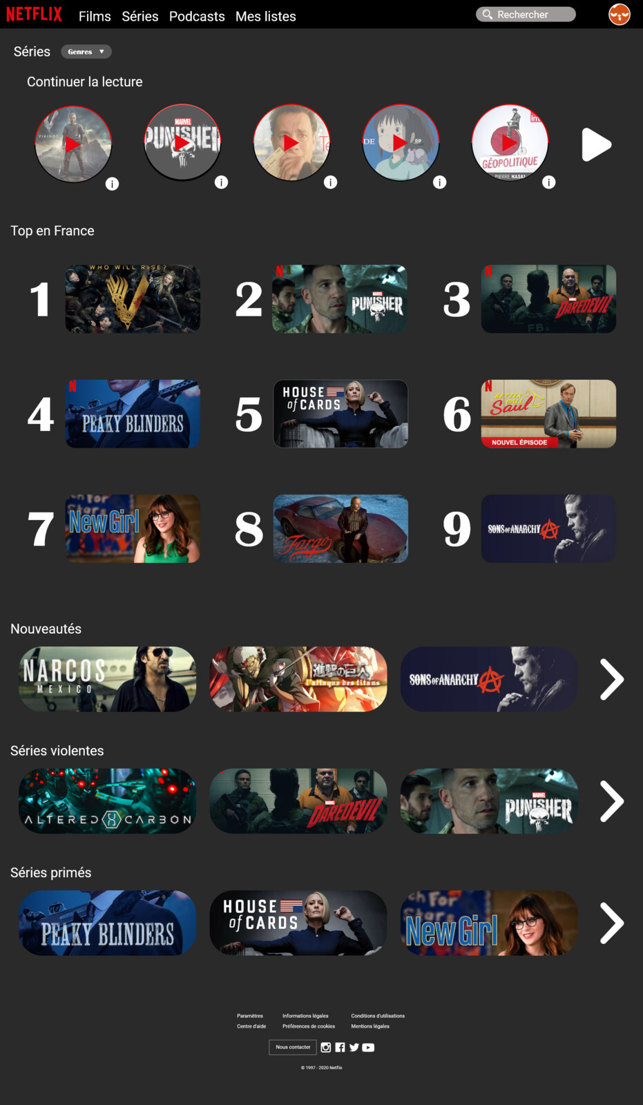 Page d'accueil séries