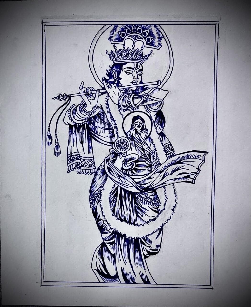 Pencil Sketch Of Meera Bai and Lord Krishan | DesiPainters.com