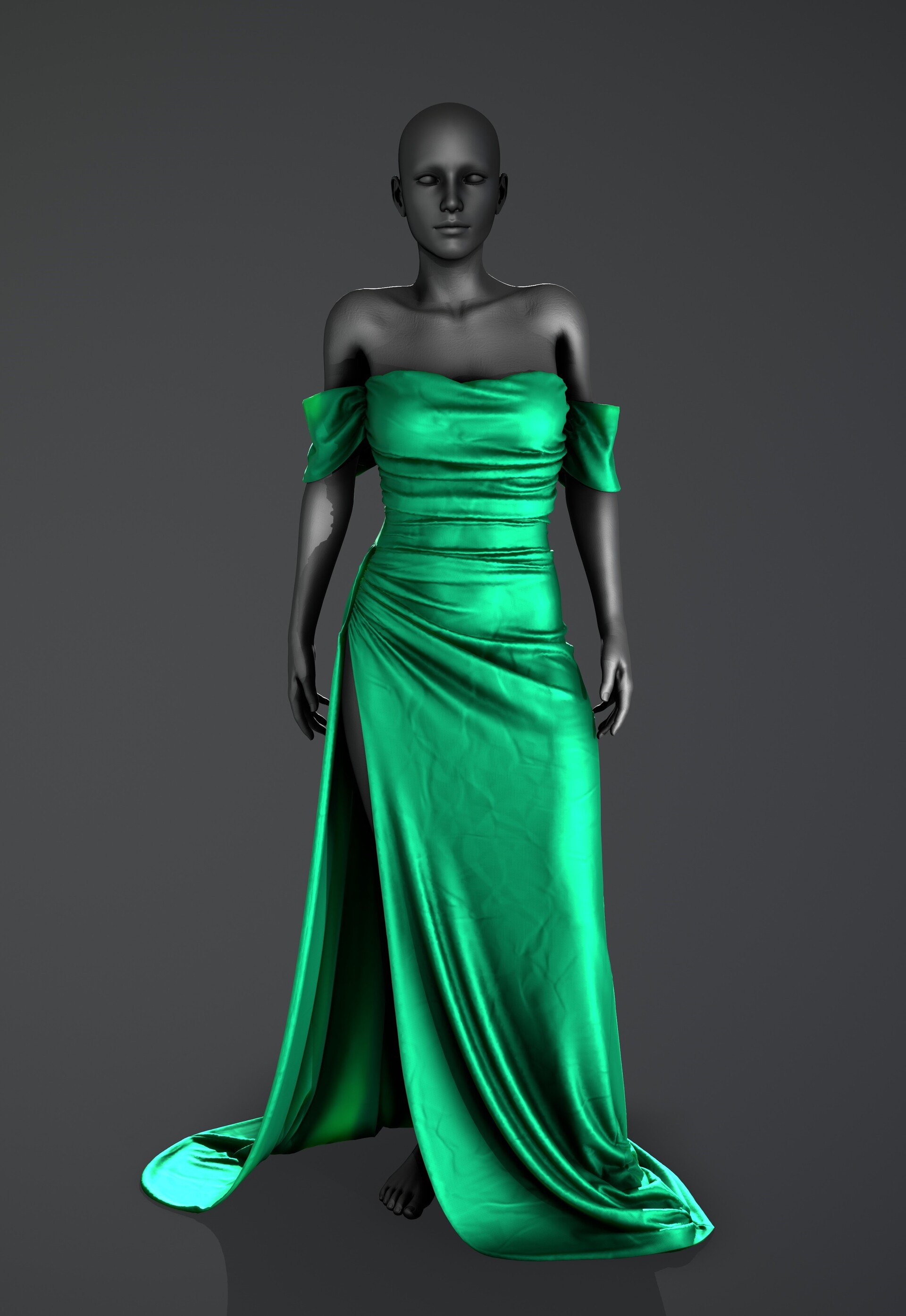 ArtStation - Emerald green evening dress