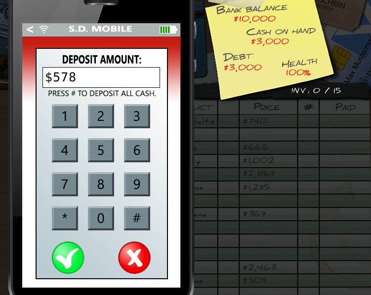 Banking Deposit Scene - "The Dealer" (In Development)
Photoshop / HAXE / UI
2018