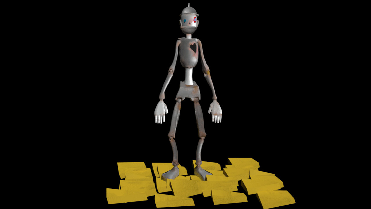 Hand painted model and render of Nick Chopper, the Tin-Man.