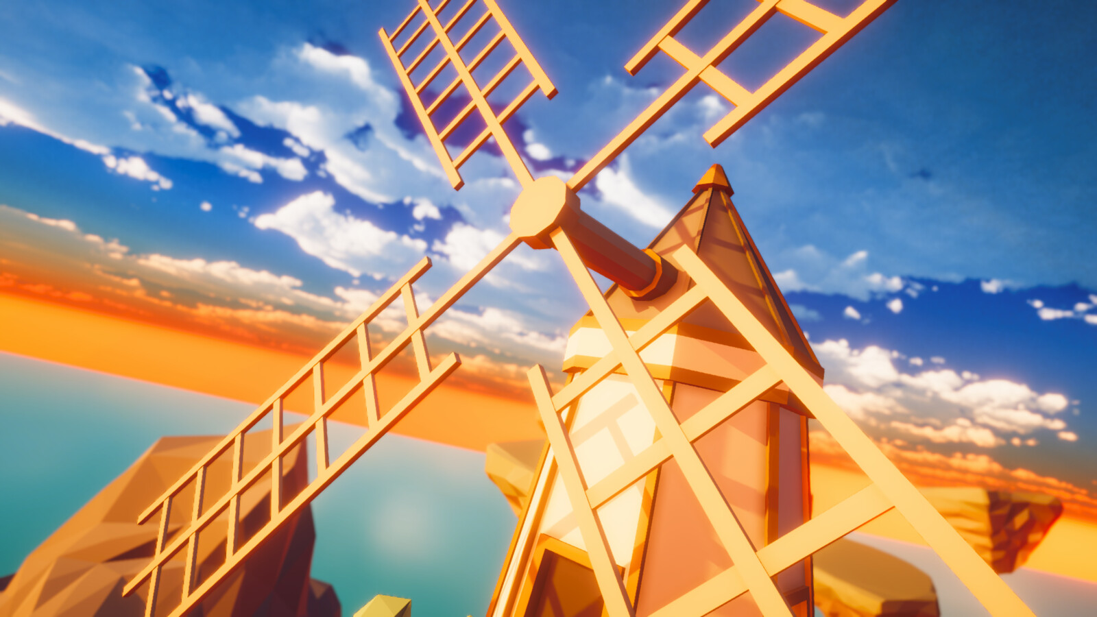 In-engine view of level with new skybox (Windmill)