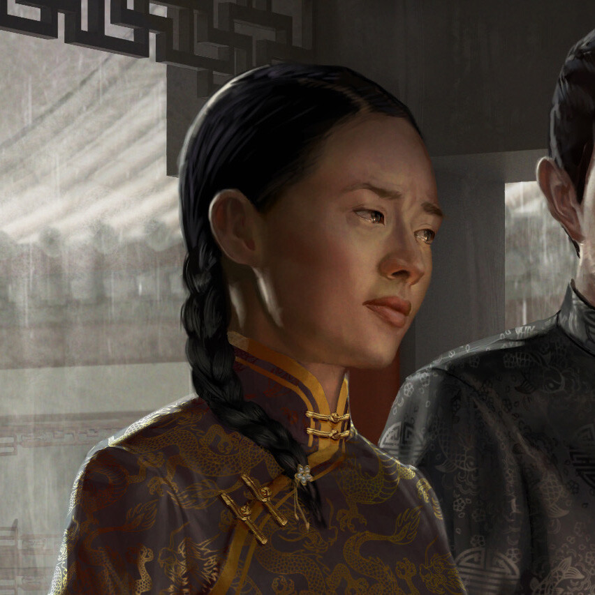 My first pass at Xialing (then called Mei) before the role was cast. This is an invented face, kind of a composite of my favorite Chinese actresses. I had more time on this original pass to really capture the emotion.