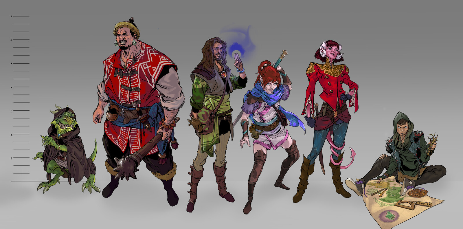 L-R: Gaks Yellowbelly, Macer Wade, Key'ain, Pandora Frost, Asher, Aderyn Lloyd.