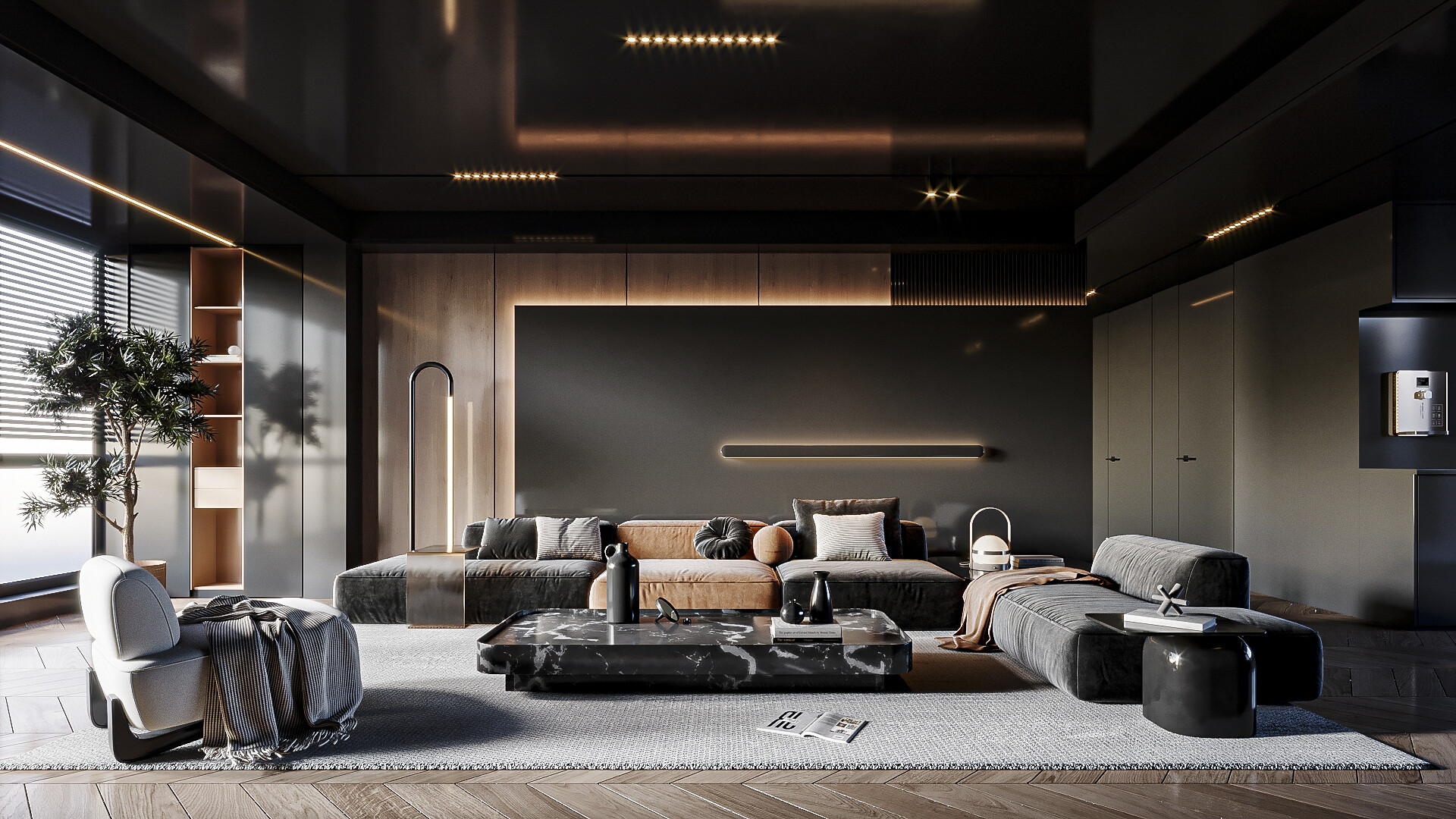 Black and Orange Living Room 