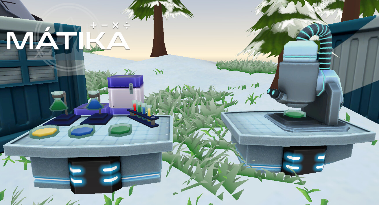 Props of laboratory and microscope with existing assets to create a scientific atmosphere.