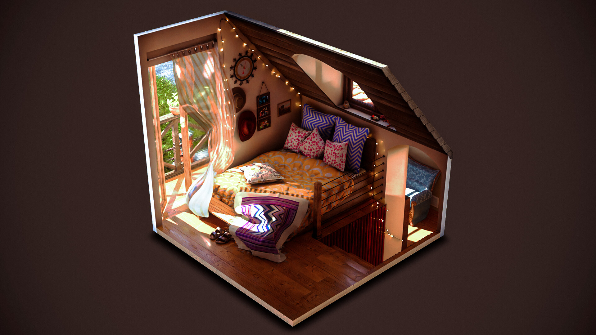 ArtStation - Isometric Room ~ Sunshade Loft Bedroom