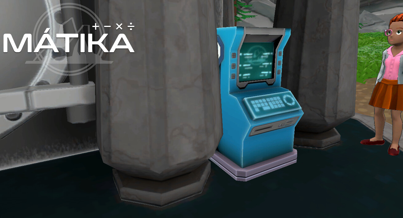Low poly model of ATM integrated into the game in blue color.