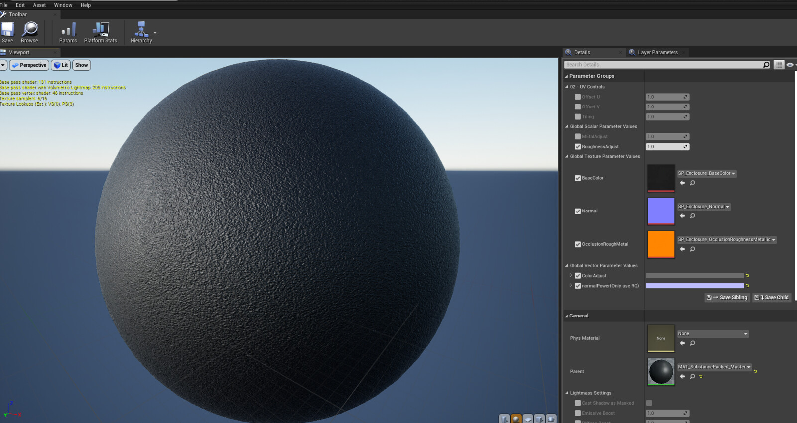 Rough Plastic Material Instance Example. Created with the master materials above.