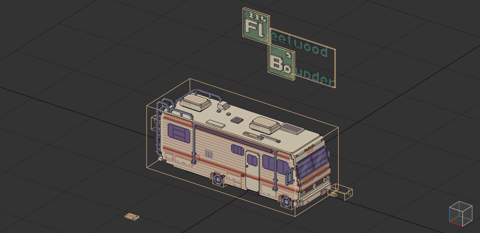 Screen capture of the The Crystal Ship model workspace within Magicavoxel.