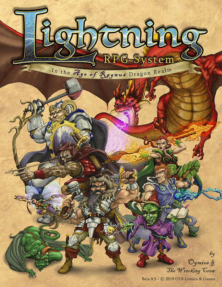 Lightning RPG System cover pencils, digital paint, logo and graphics
