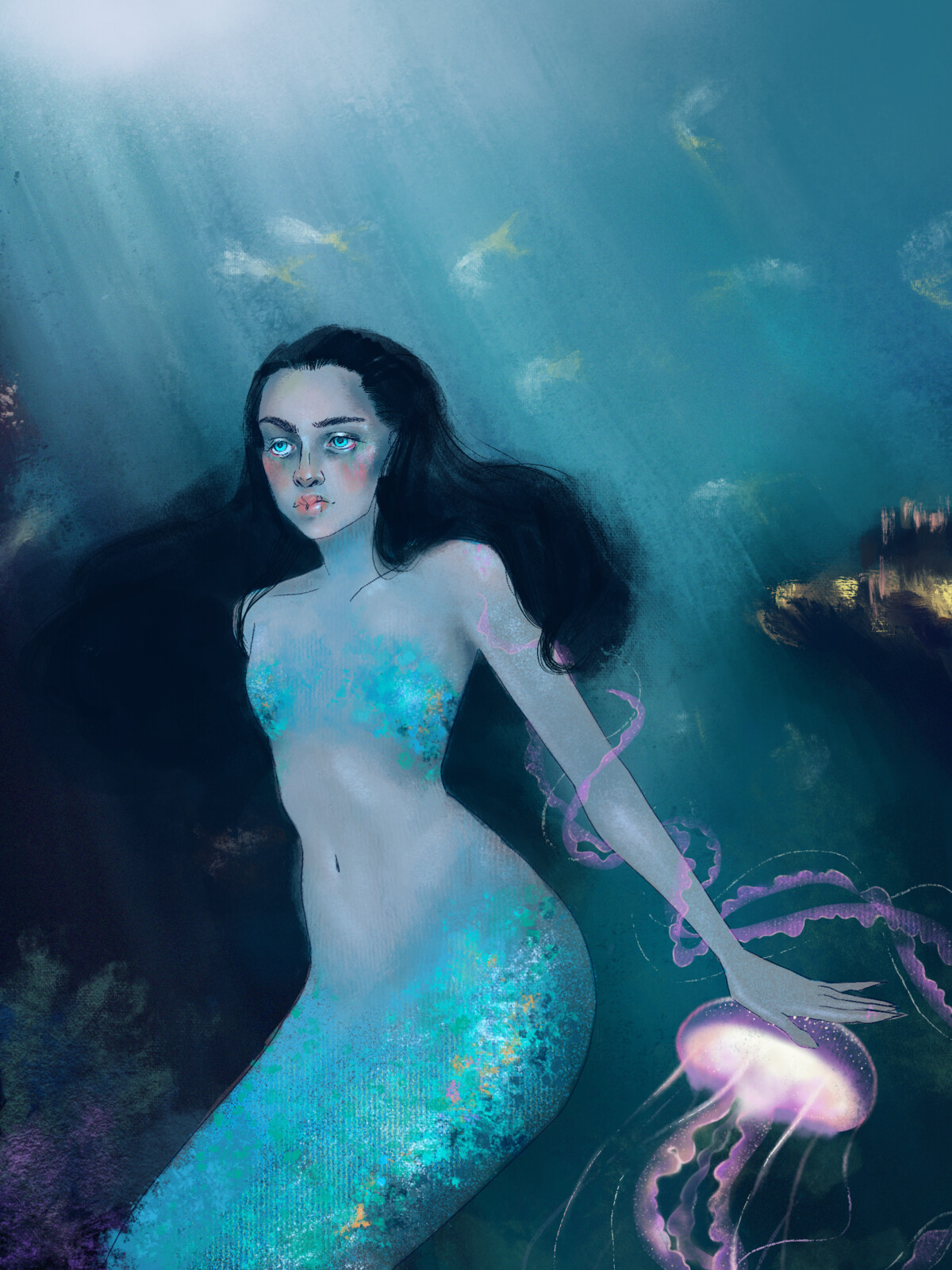 Mermaid and her pet jellyfish