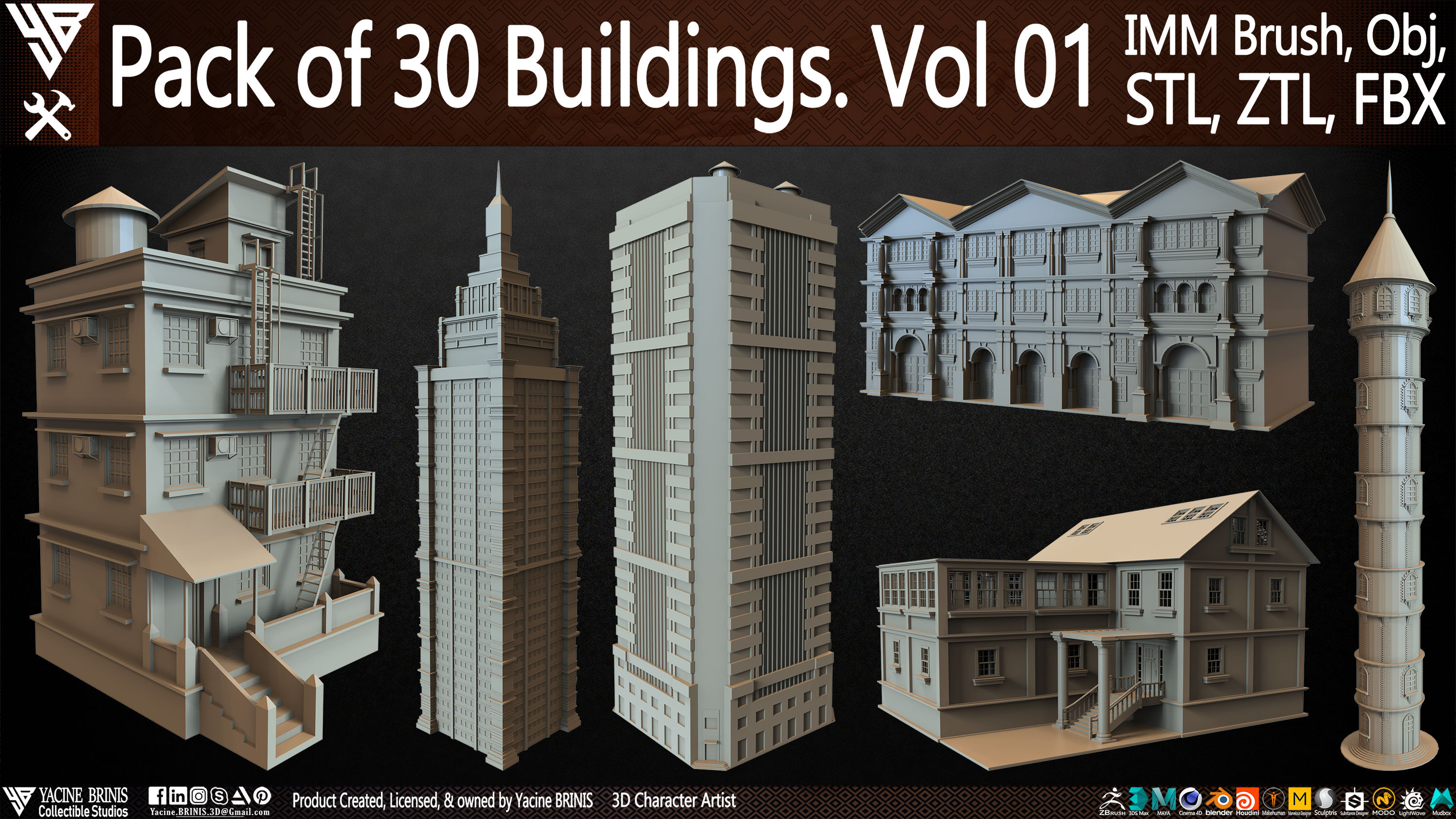 Pack of 30 Buildings Vol 01 Sculpted by Yacine BRINIS Set 001