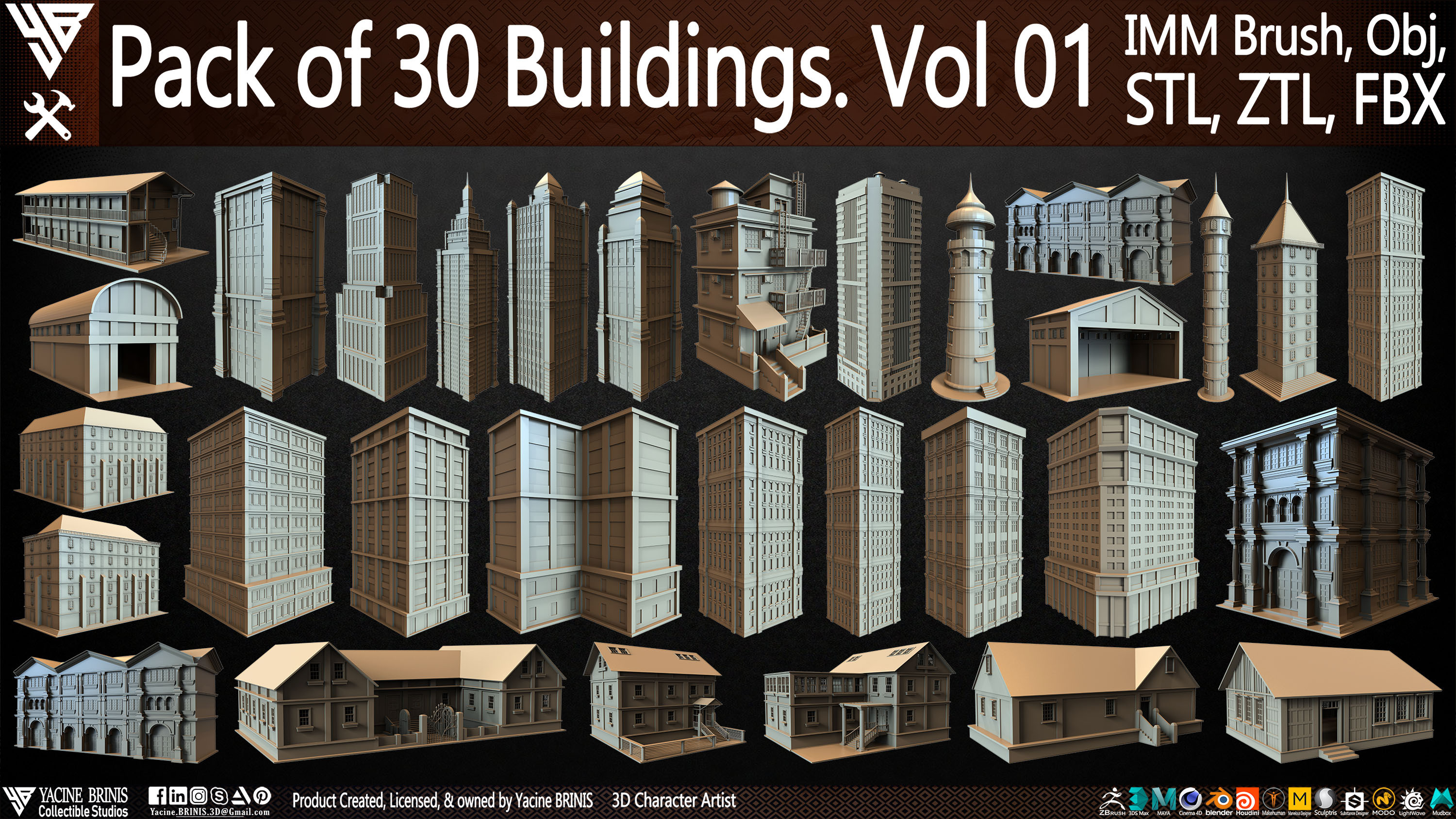 Pack of 30 Buildings Vol 01 Sculpted by Yacine BRINIS Set 003