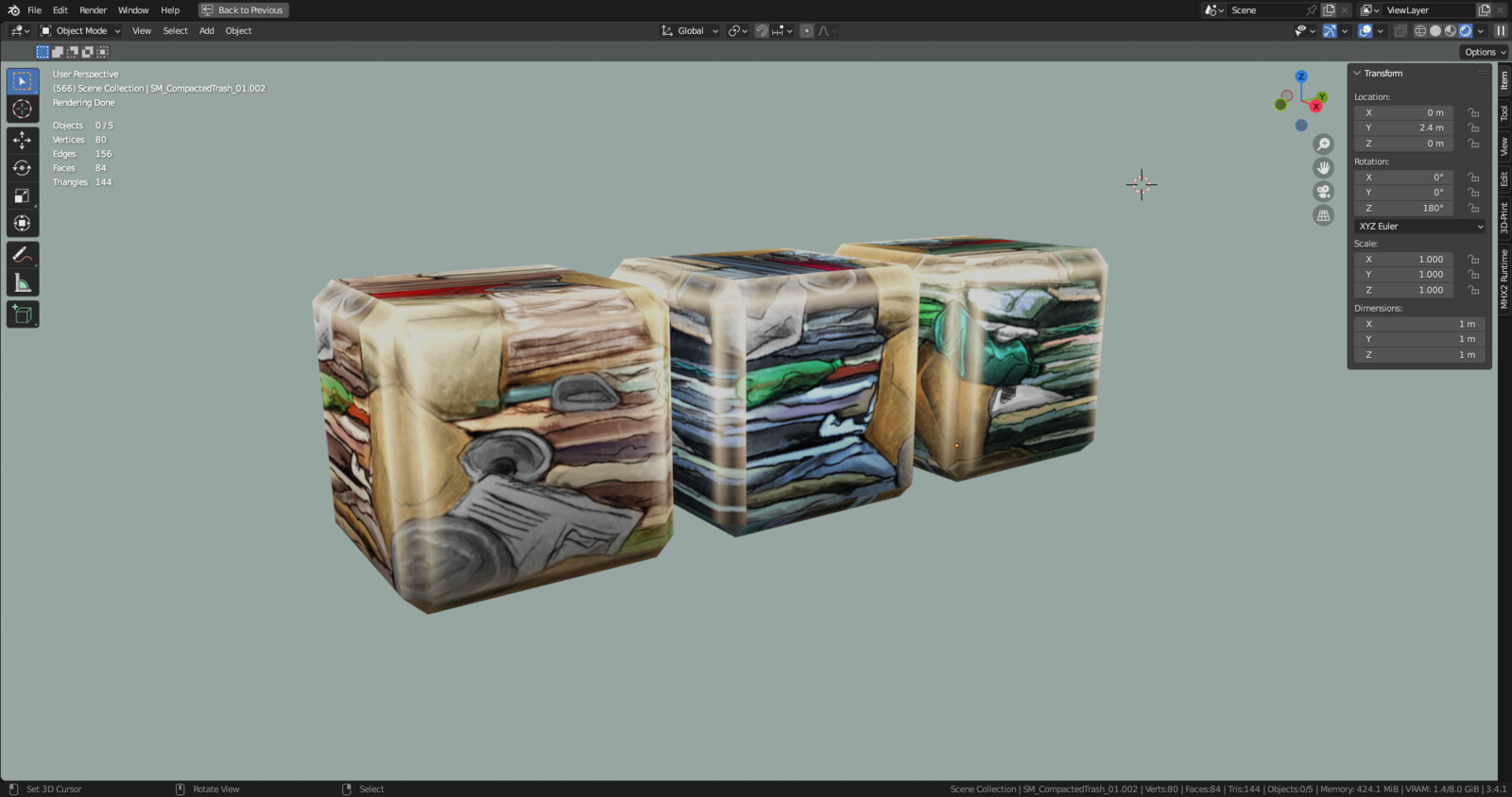 Compacted trash with different hand-painted  texture 