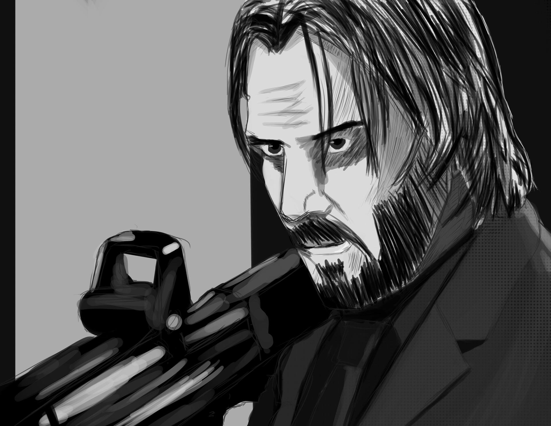 ArtStation - John Wick in greyscale