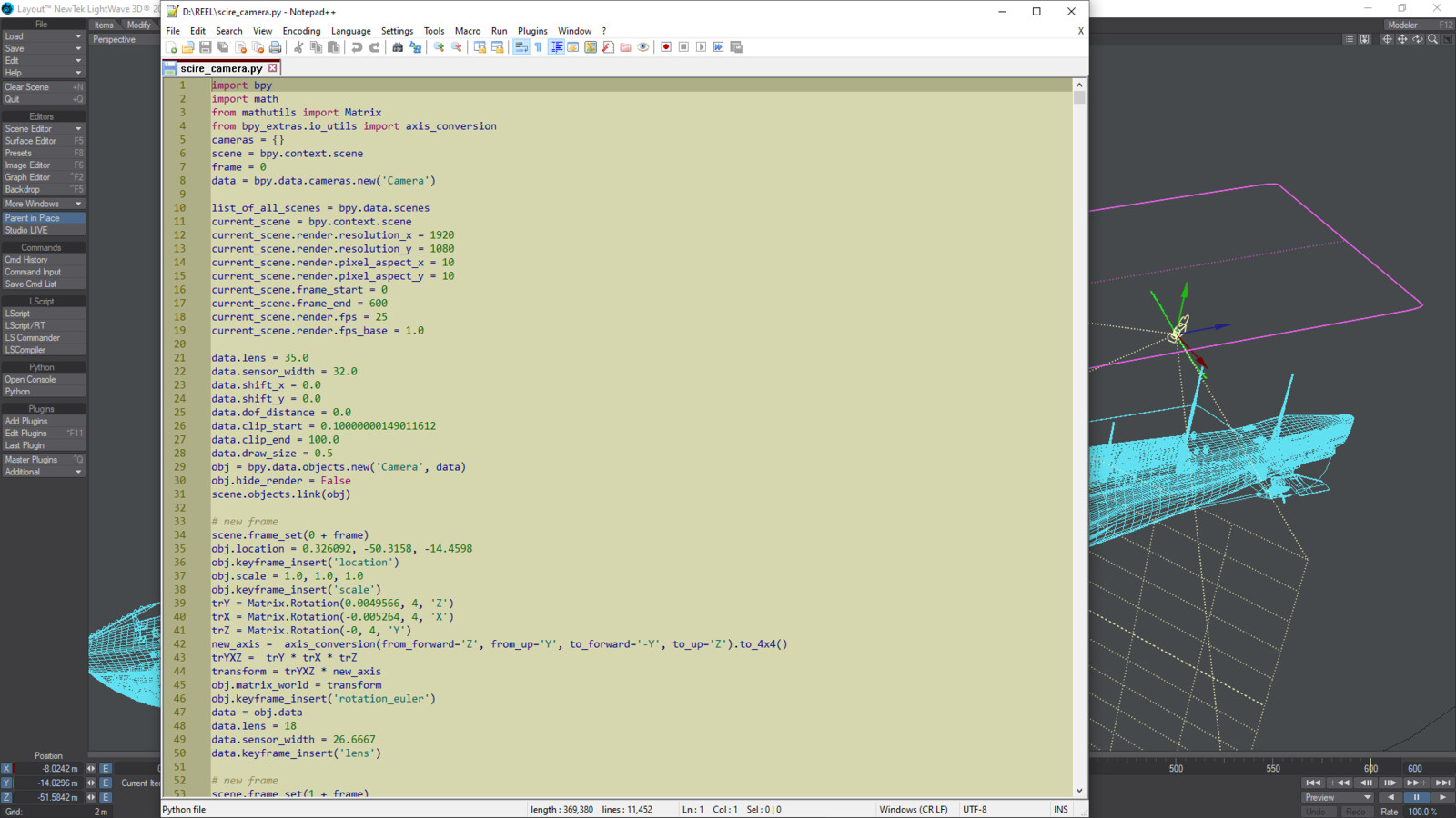 The Python script (to be imported into Blender) generated by my LScript