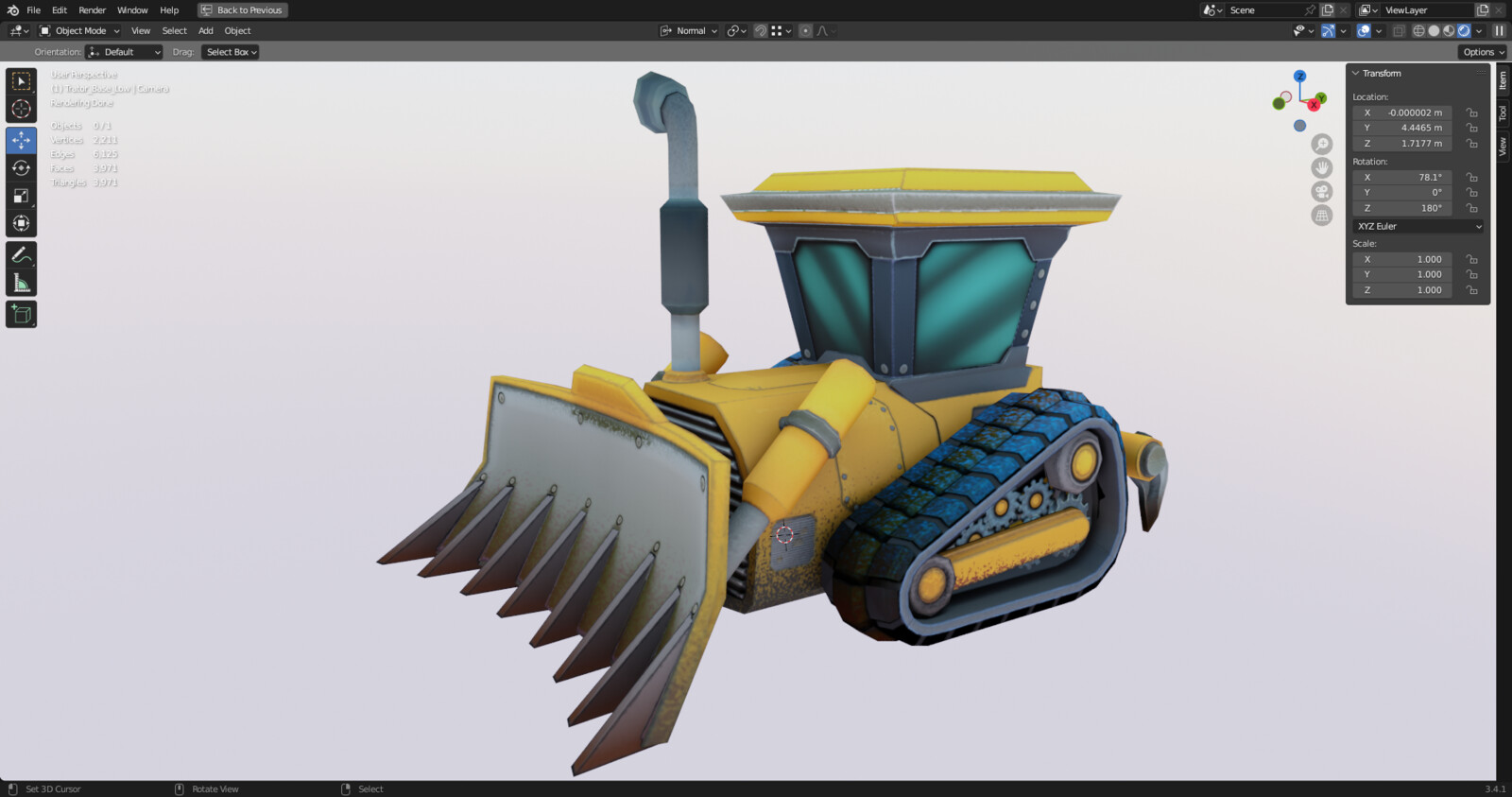Front three-quarter view of the low poly model.