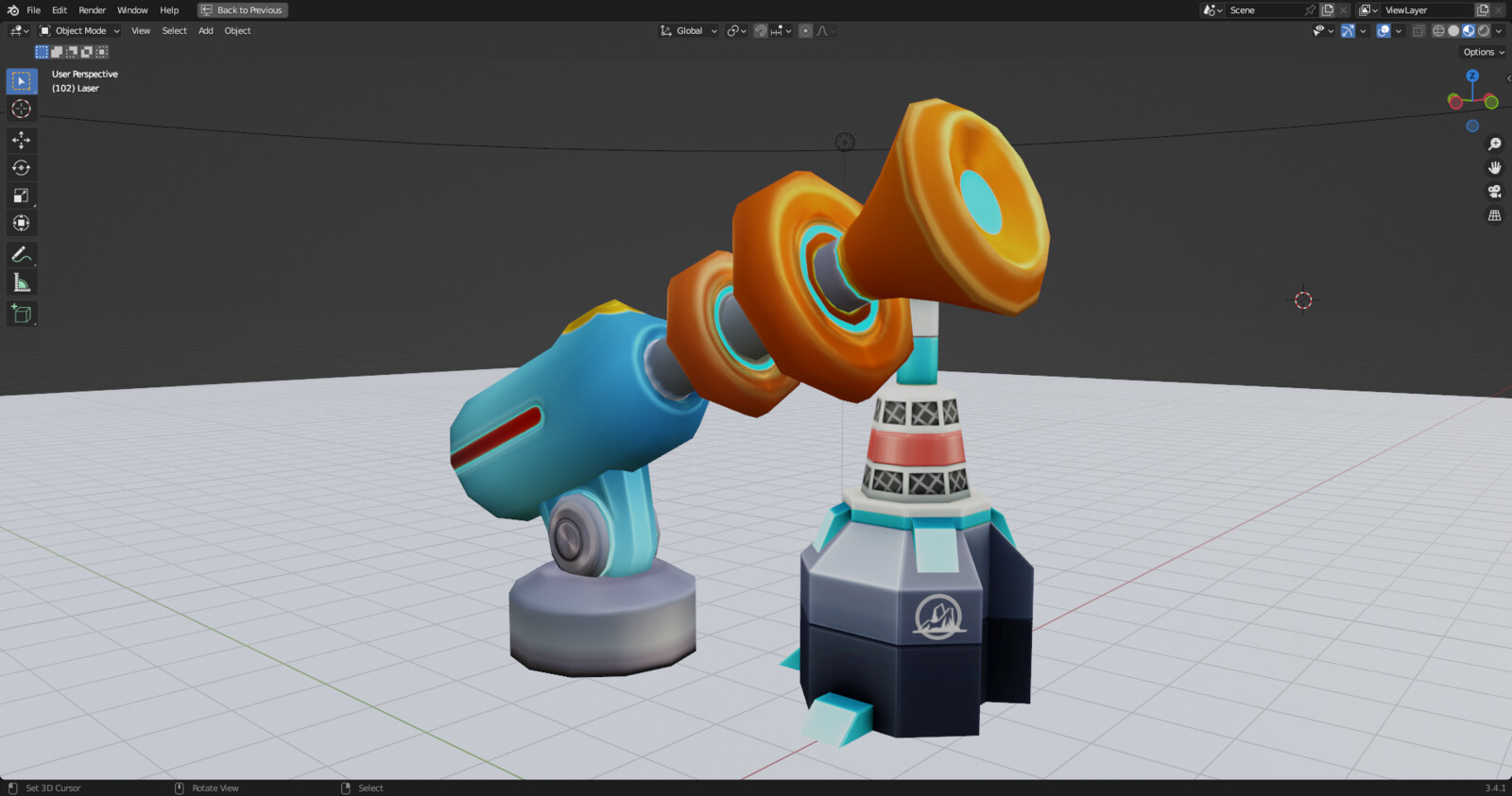 Low poly model of laser gun to be combined with an existing model behind with modification to serve as base.