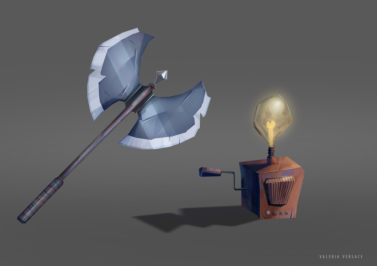 A dual bladed axe and a light box