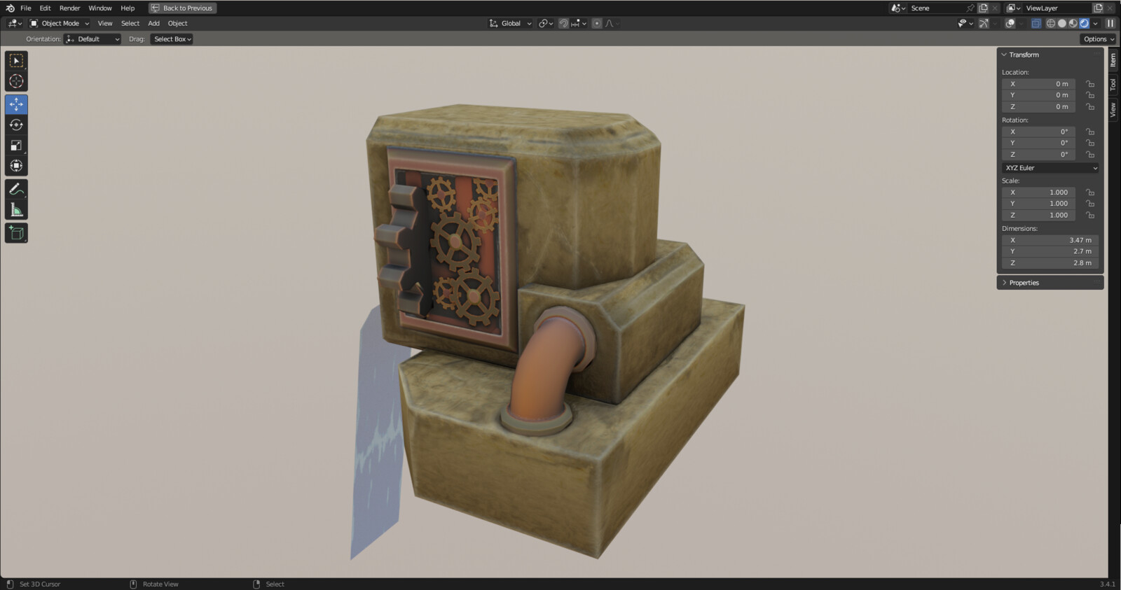 Back view of the low poly model with texture baked in the version fixed and fresh water