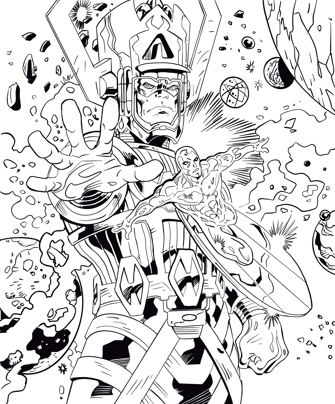 Inks of Surfer and Galactus