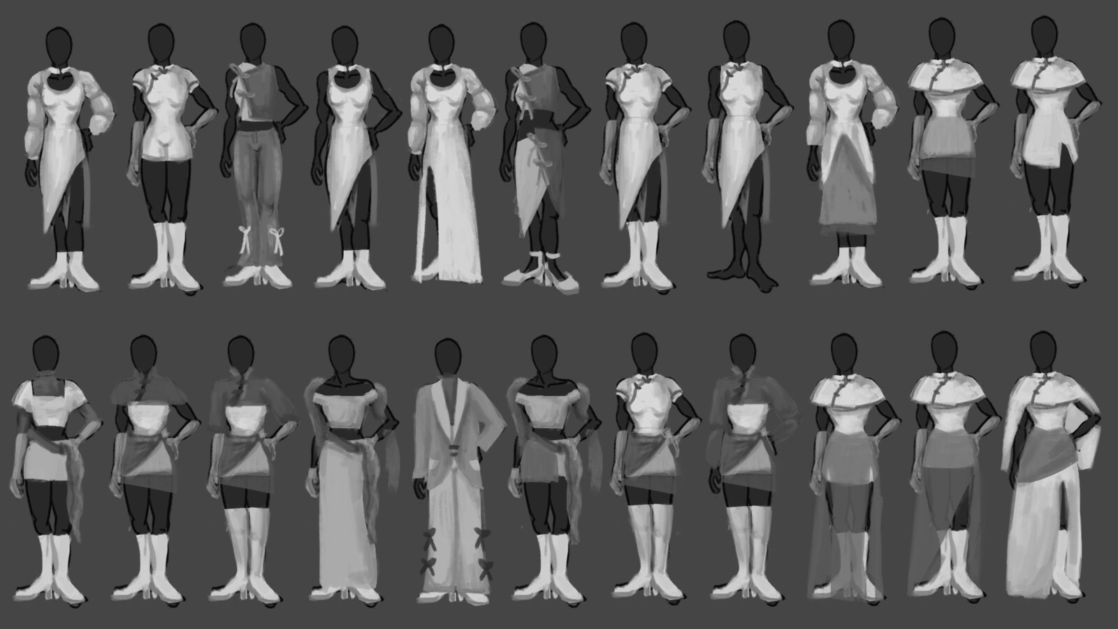 Outfit iterations - further variations on the options I liked from my first version of silhouettes. 