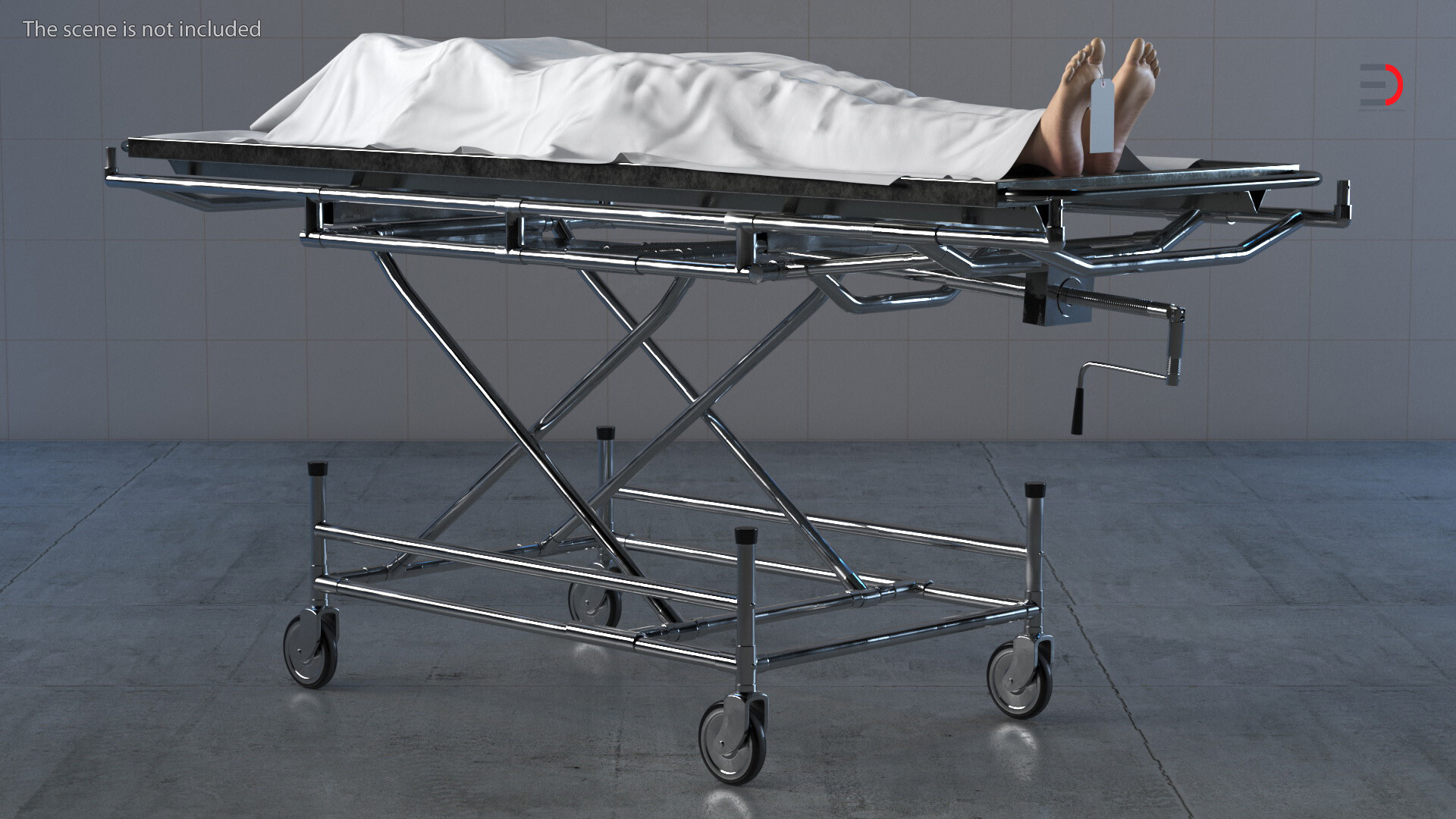 andrey-simonenko-3d-morgue-gurney-with-female-corpse-and-tray