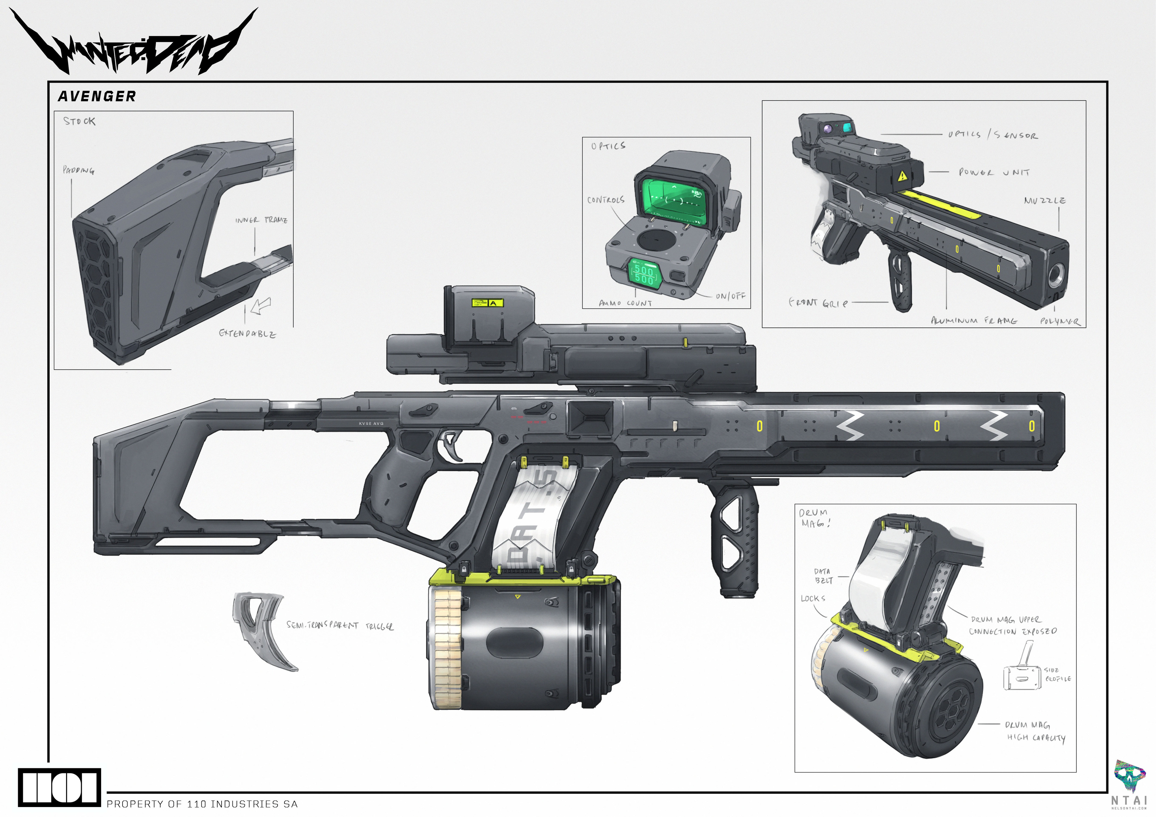 Weapons - Avenger. Futuristic rifle. Based on the Vector